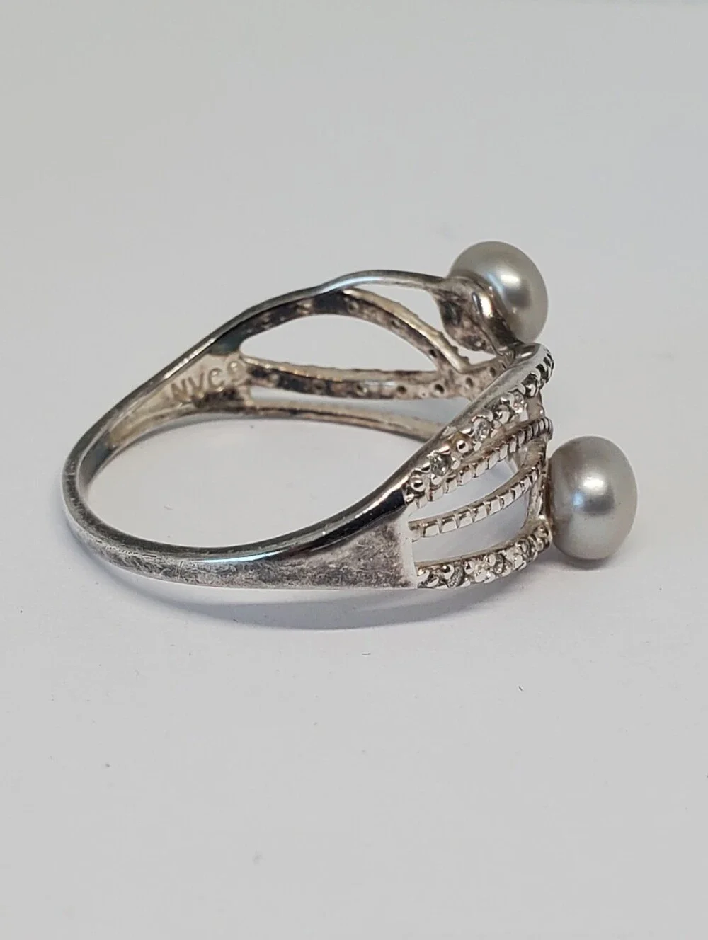 Avon Sterling Silver Pearl CZ Bypass Ring